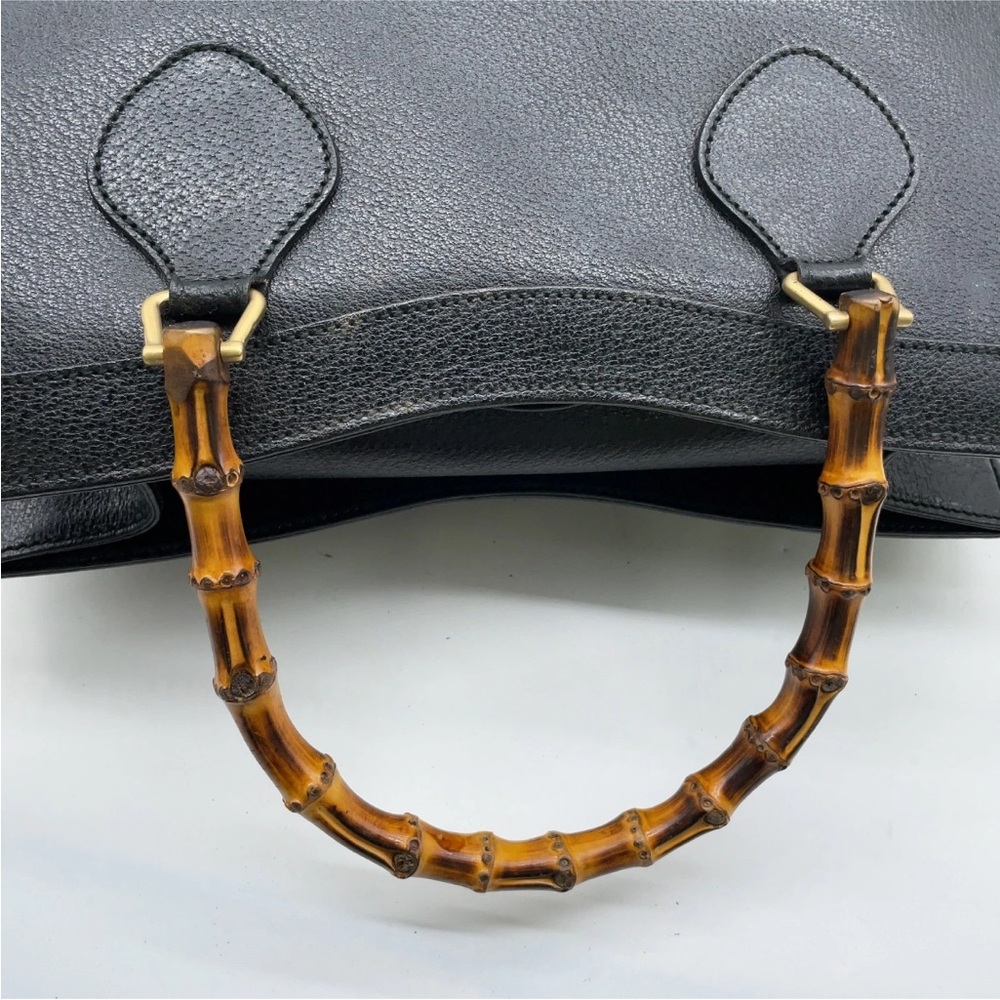 Gucci Diana Vintage Black Pebbled Leather Bamboo Handle Tote Bag | Italy - Picture 3 of 11